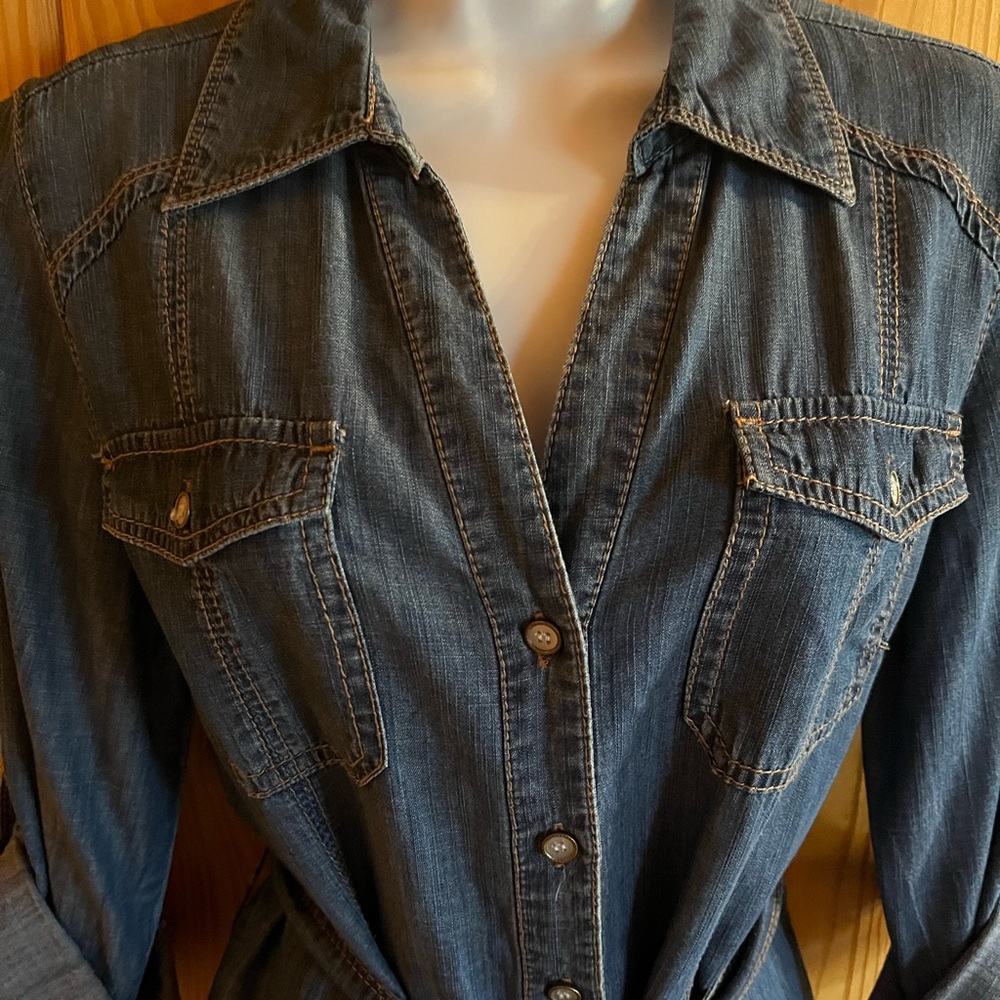 INC International Concepts Blue Denim Shirt Dress - Picture 3 of 8